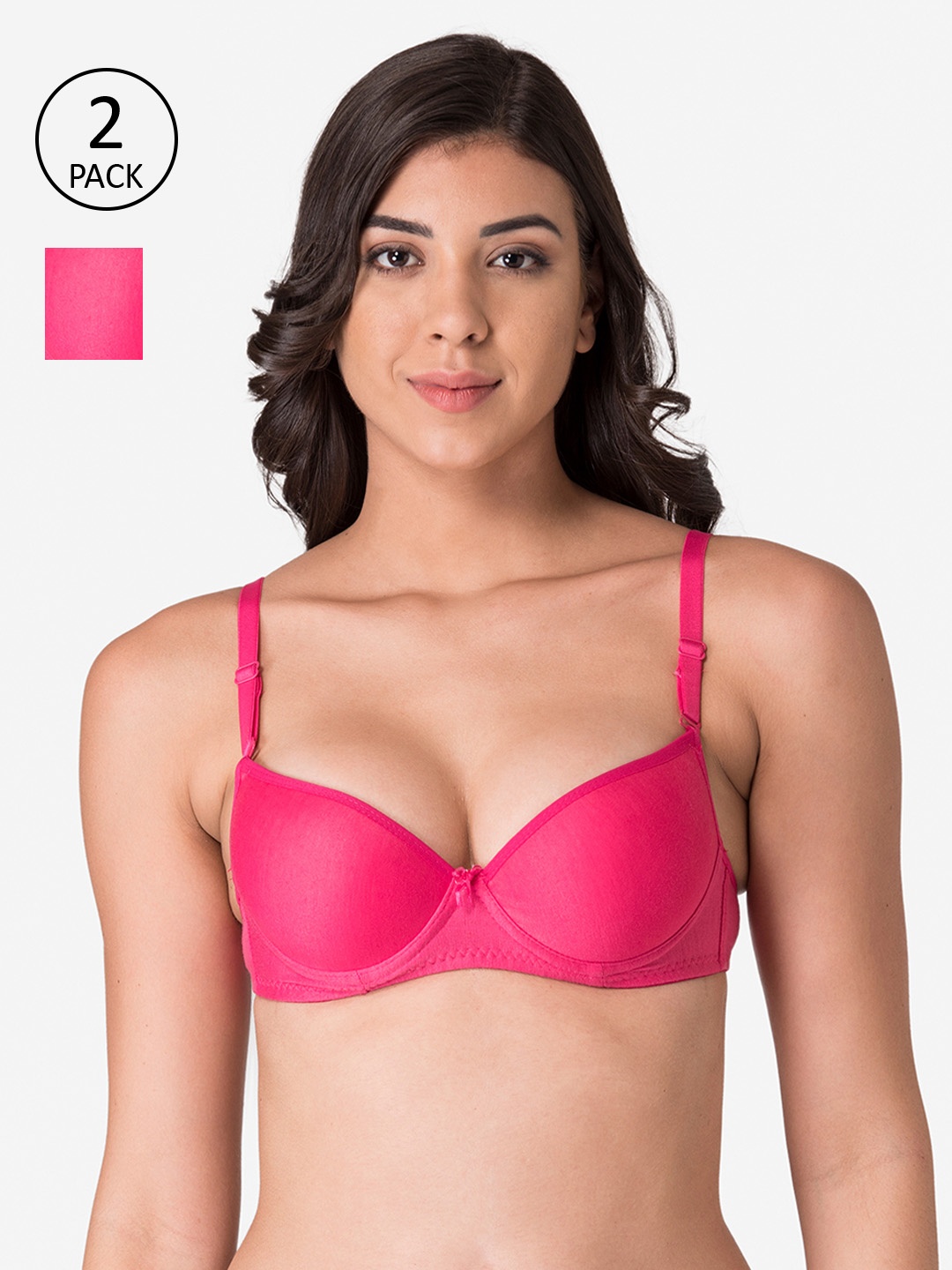 

KOMLI Pink Pack Of 2 Underwired Heavily Padded Push-Up Bra