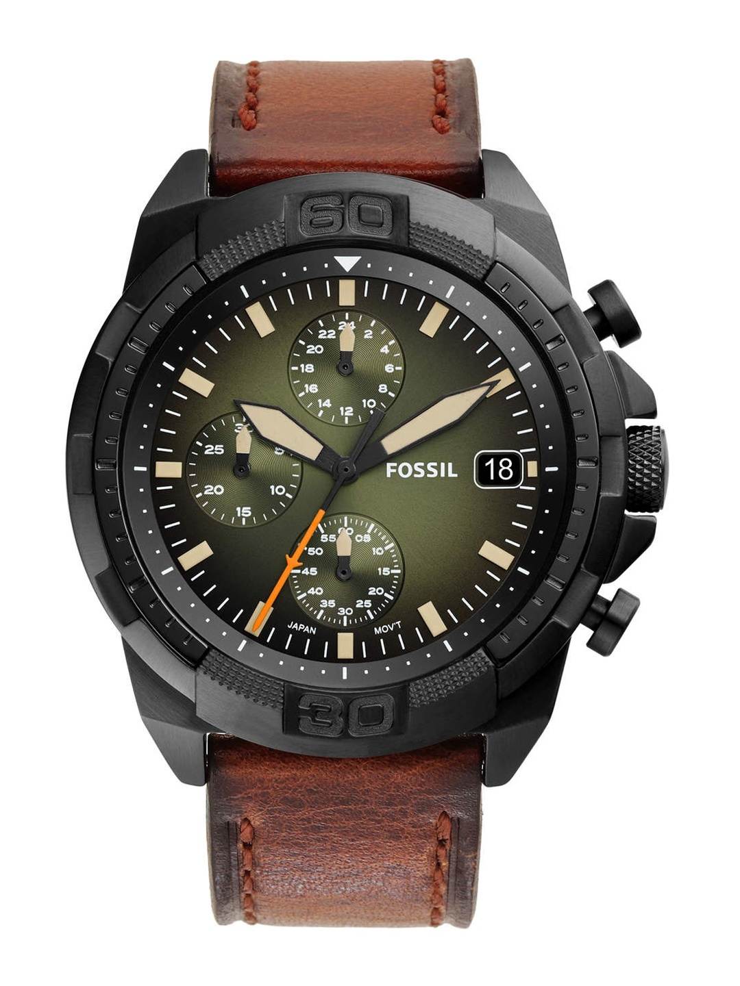 

Fossil Men Green Dial & Brown Leather Straps Analogue Watch FS5856