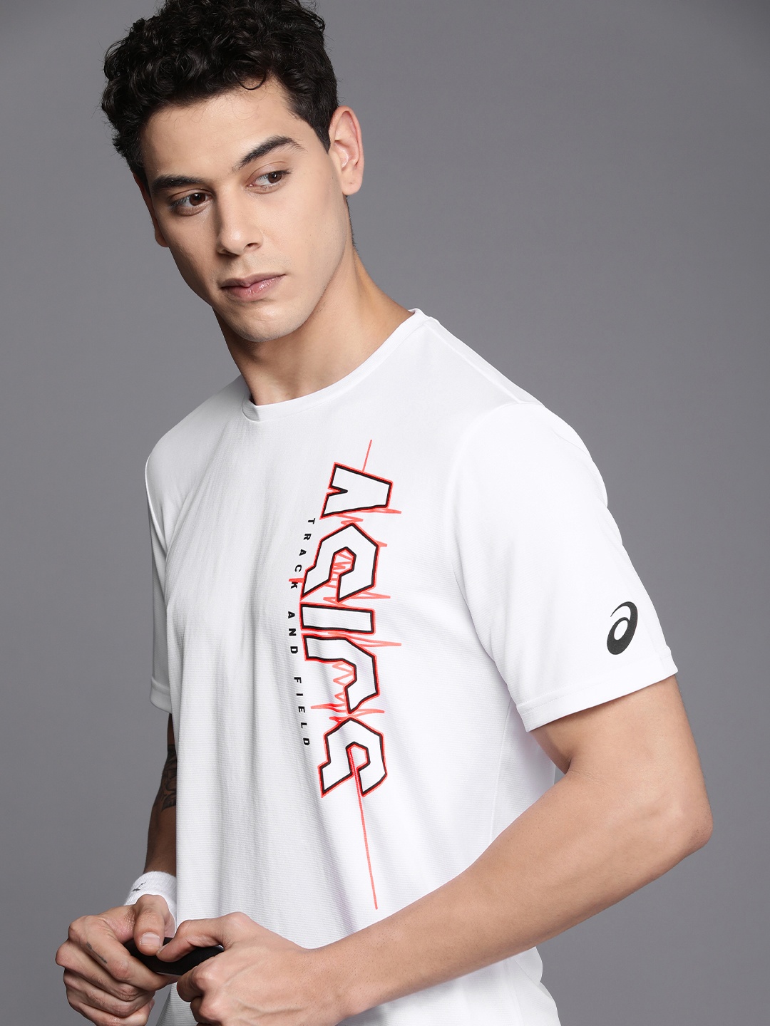 

ASICS Men White Brand Logo Placement Print Round Neck Outdoor Sports T-shirt