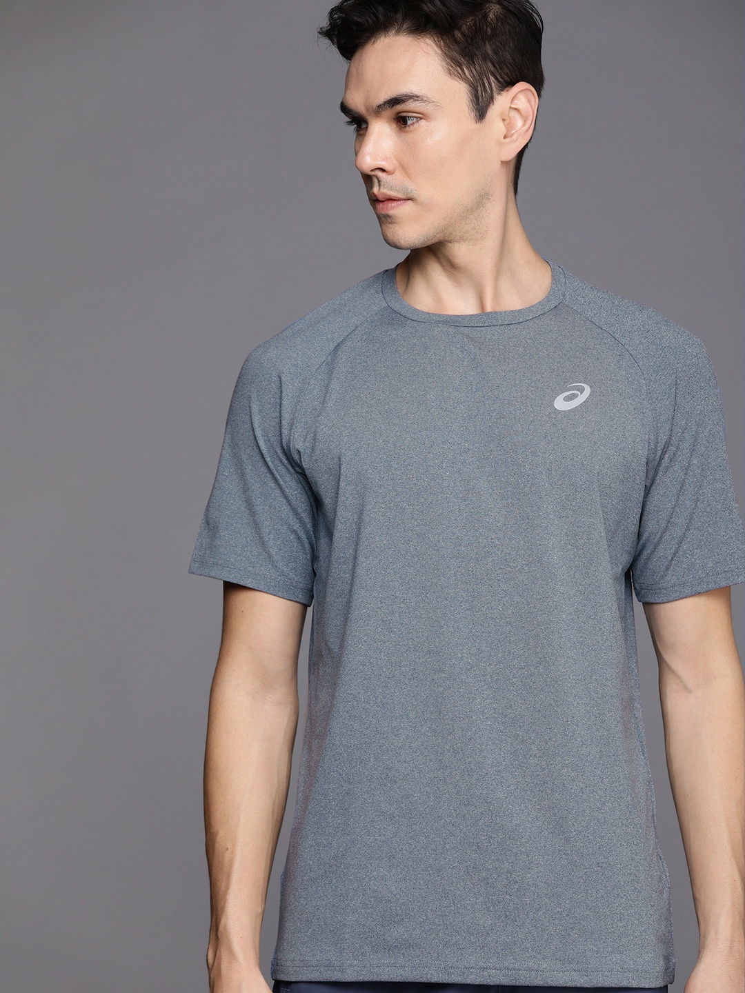 

ASICS Men Blue ROUND NECK HEATHER Running T-shirt