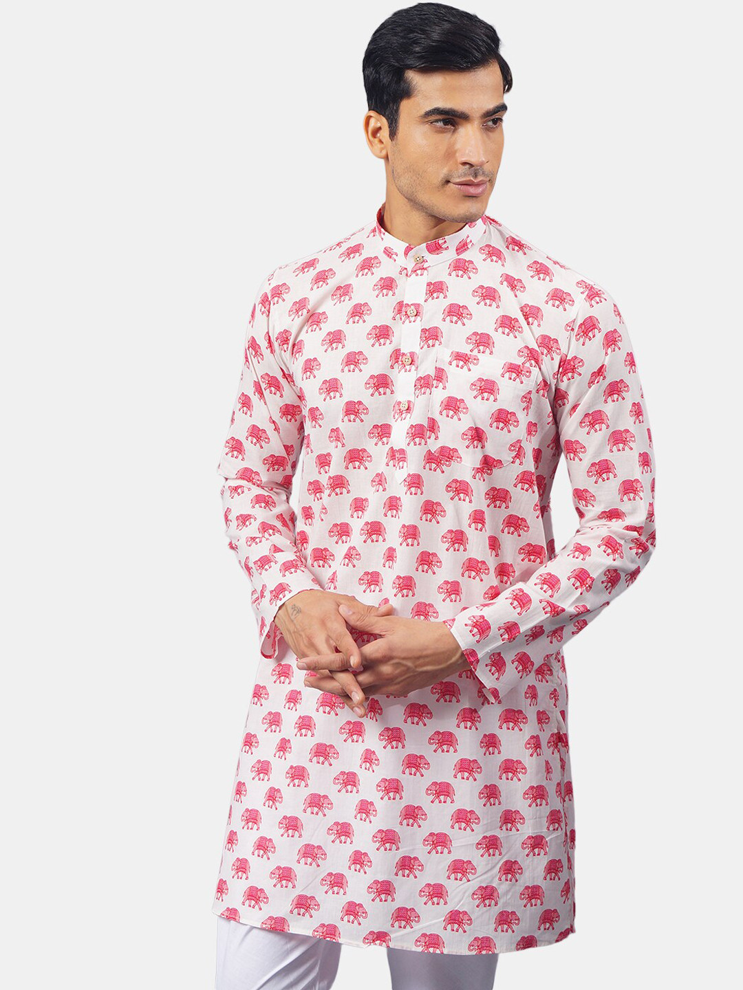

Wintage Men Pink & White Quirky Printed Kurta