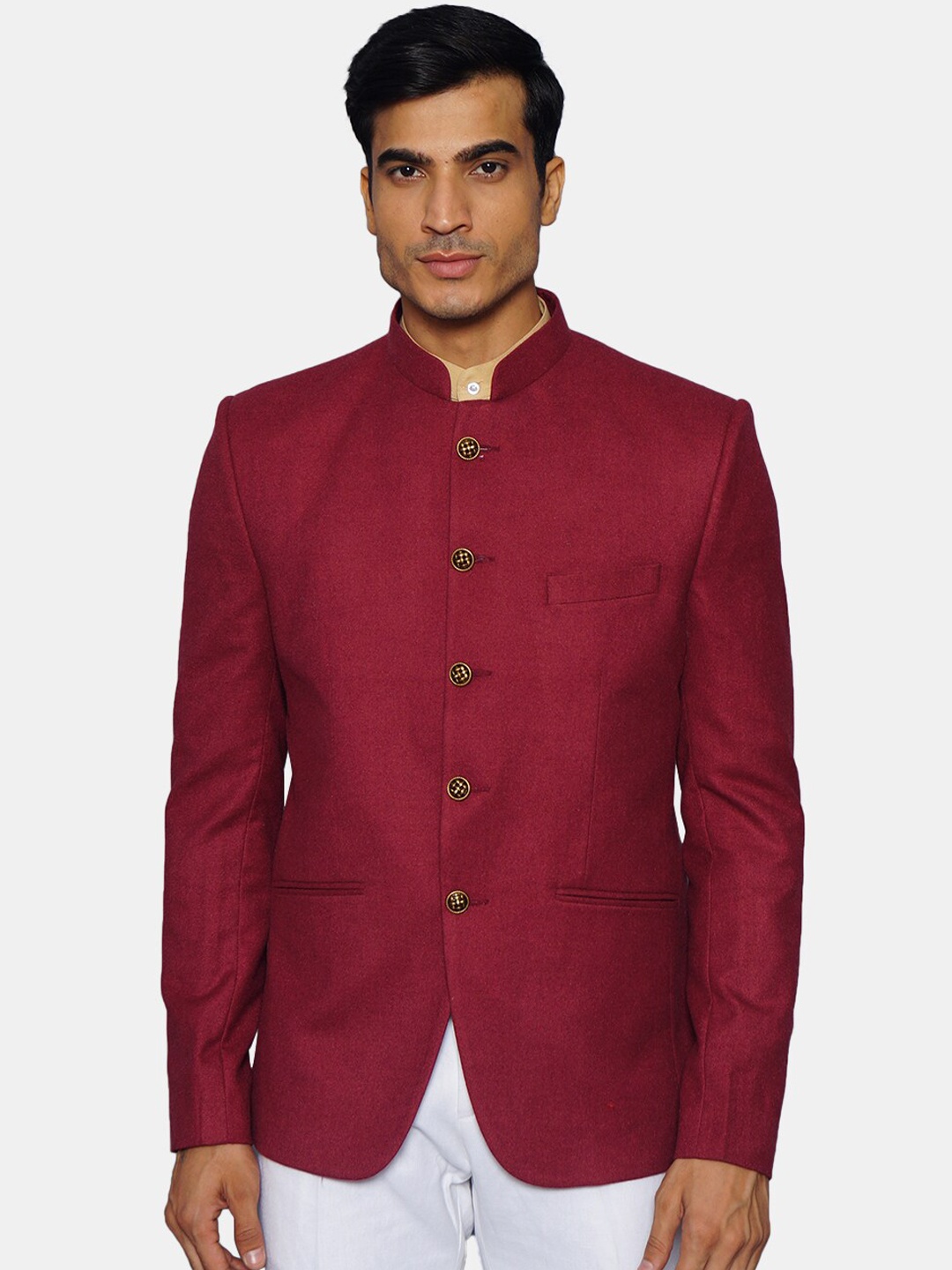 

Wintage Men Red Solid Bandhgala Blazer