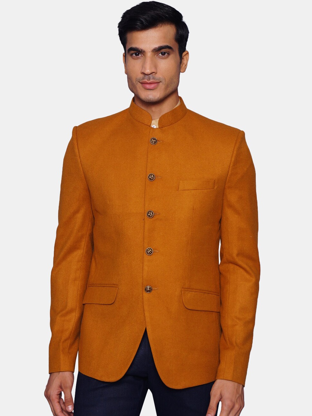 

Wintage Men Orange Solid Bandhgala Blazer