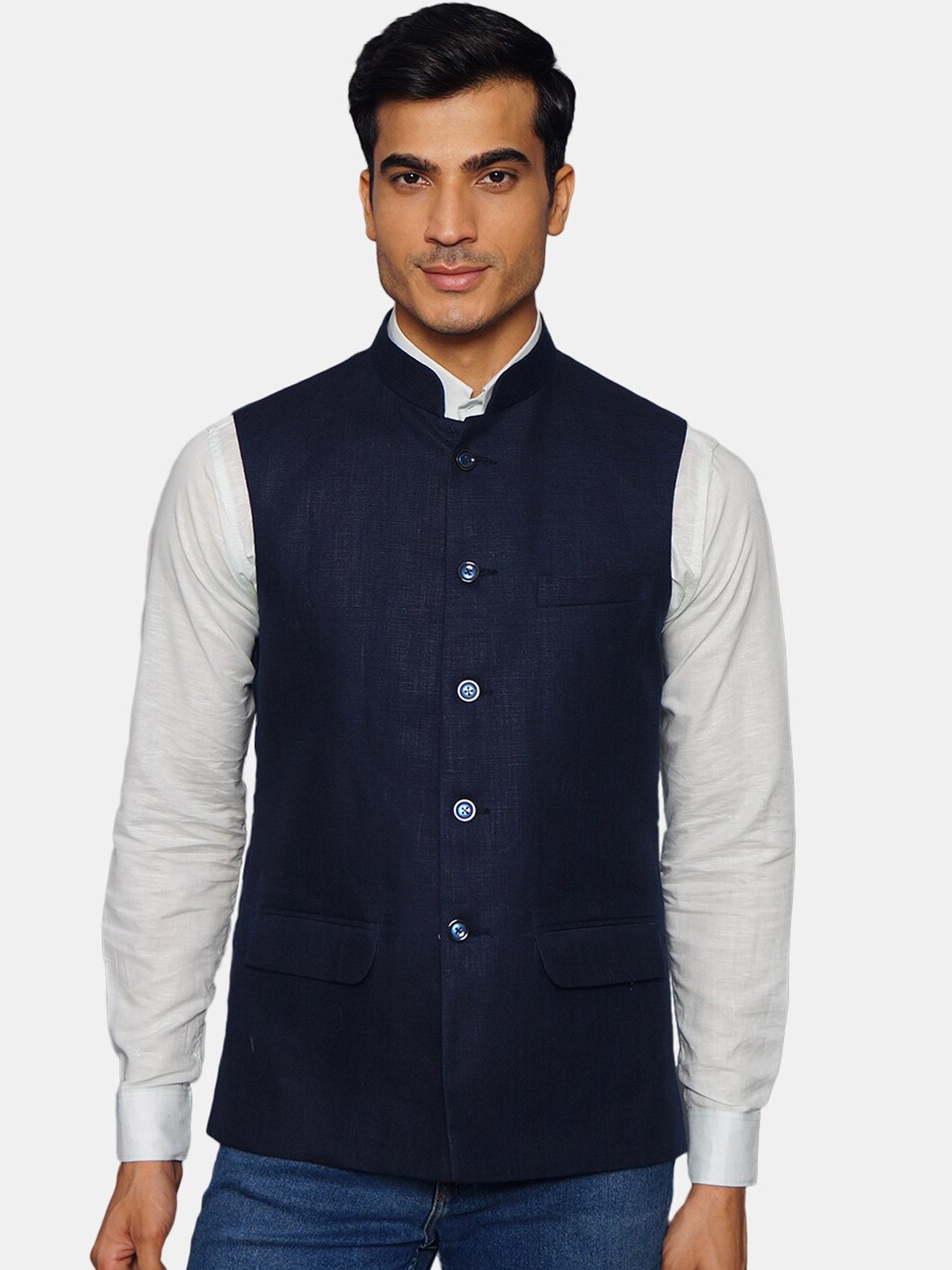 

Wintage Men Blue Solid Nehru Jacket