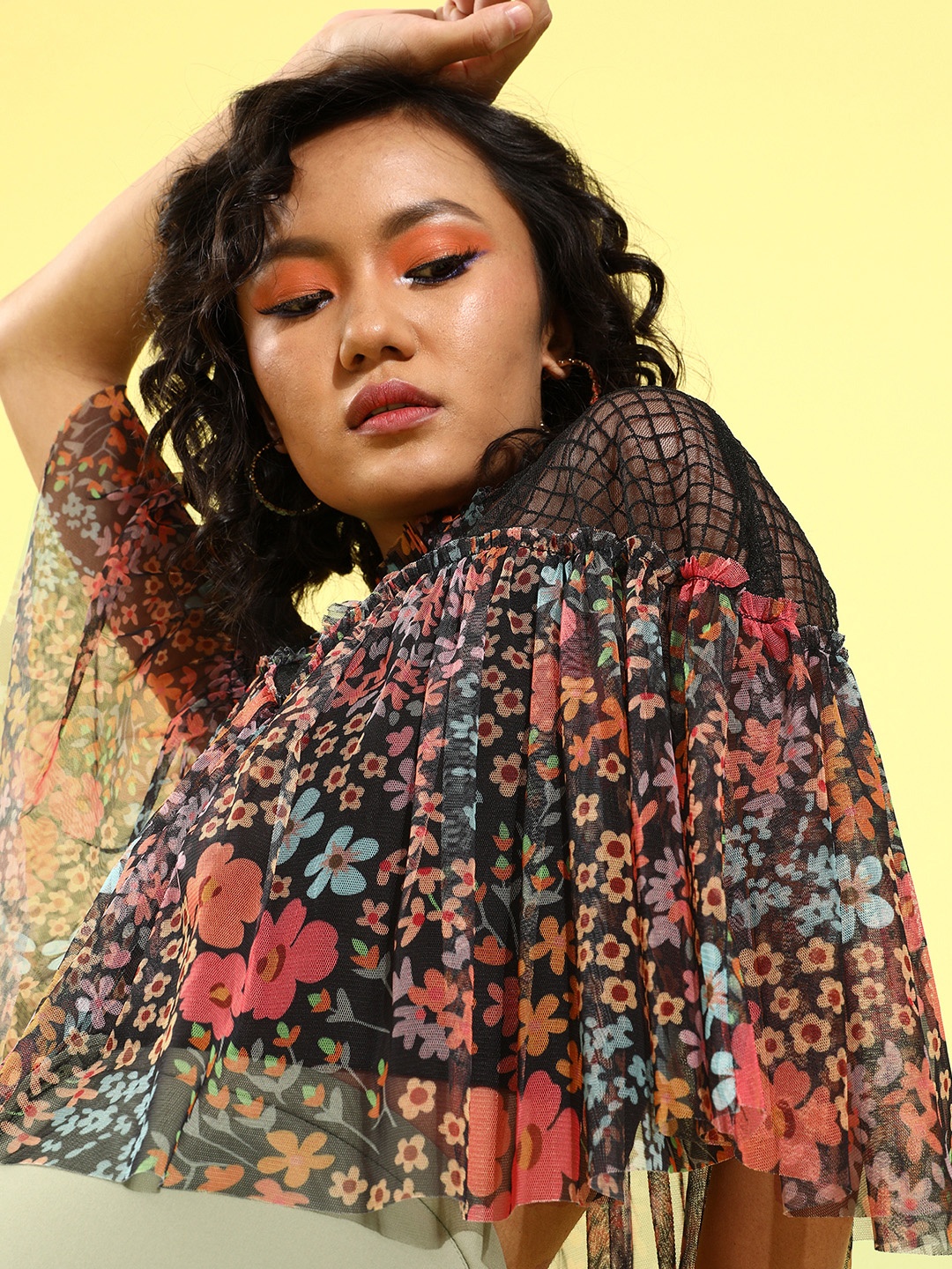 

KASSUALLY Women Stylish Black Floral Top