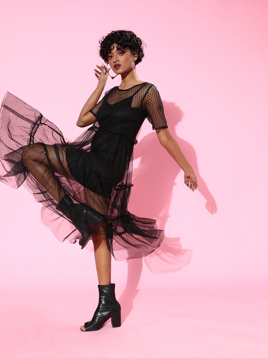 

KASSUALLY Women Stylish Black Solid Tulle Dress