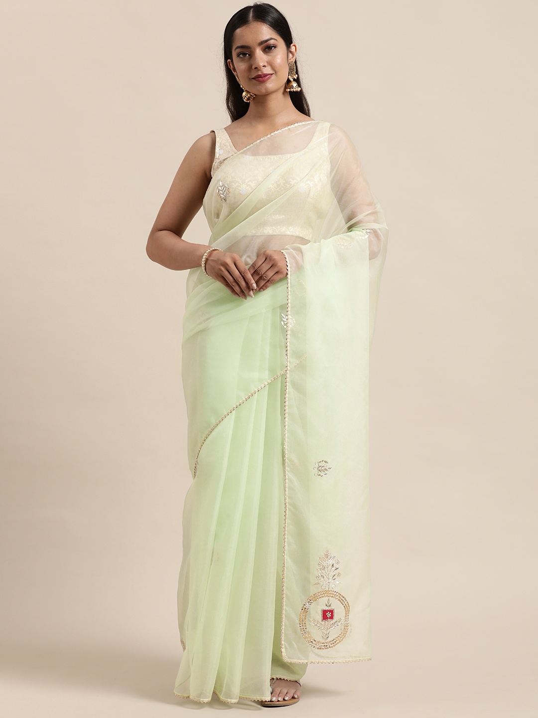 

Geroo Jaipur Green Embellished Gotta Patti Organza Saree