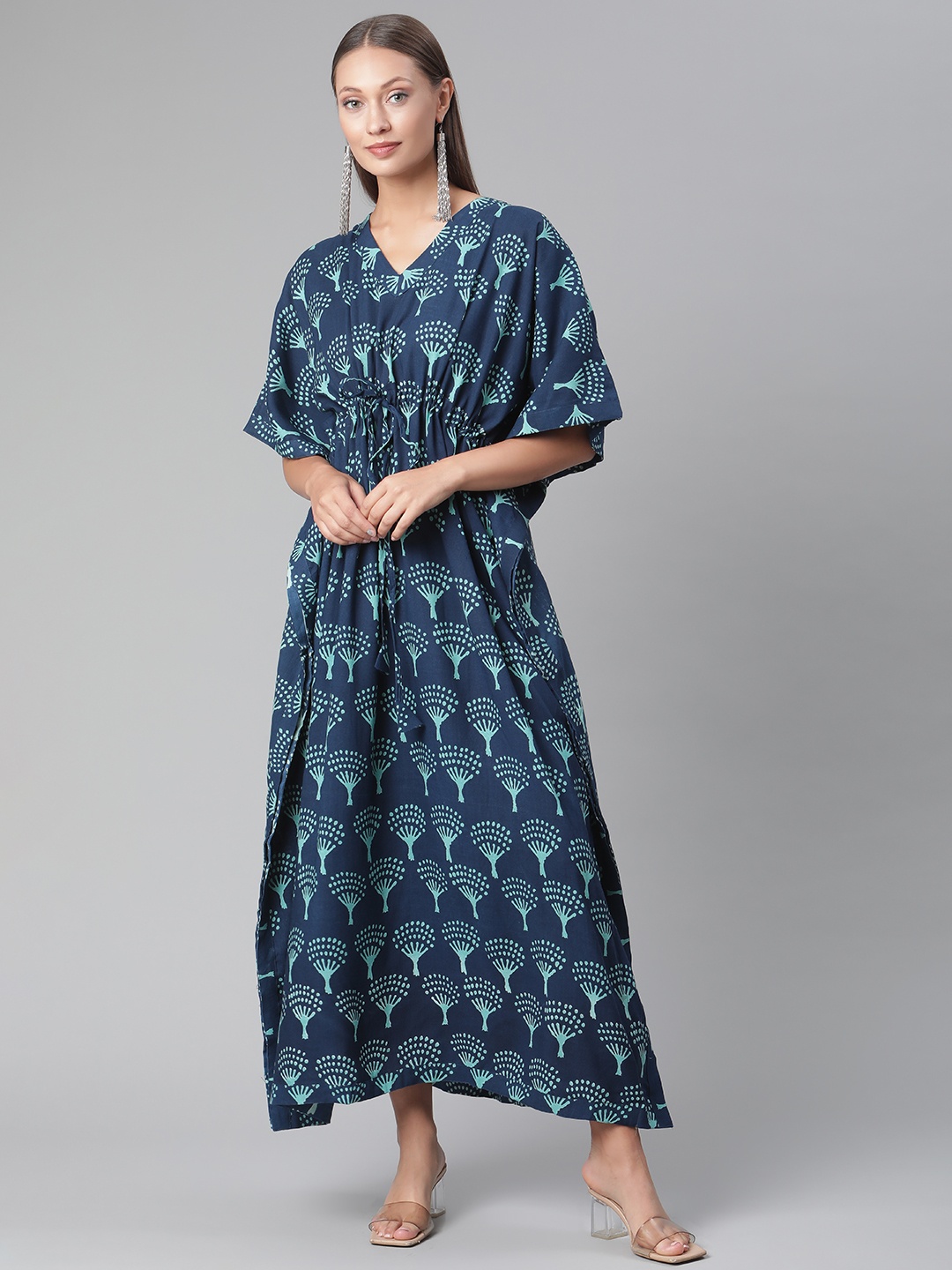 

Divena Women Navy Blue Floral Printed Flared Sleeves Floral Kaftan Kurta