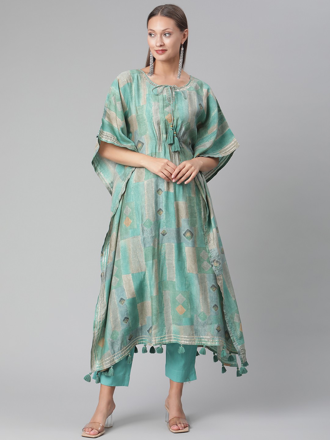 

Divena Gorgeous Sea Green Printed Kurta with Solid Trousers