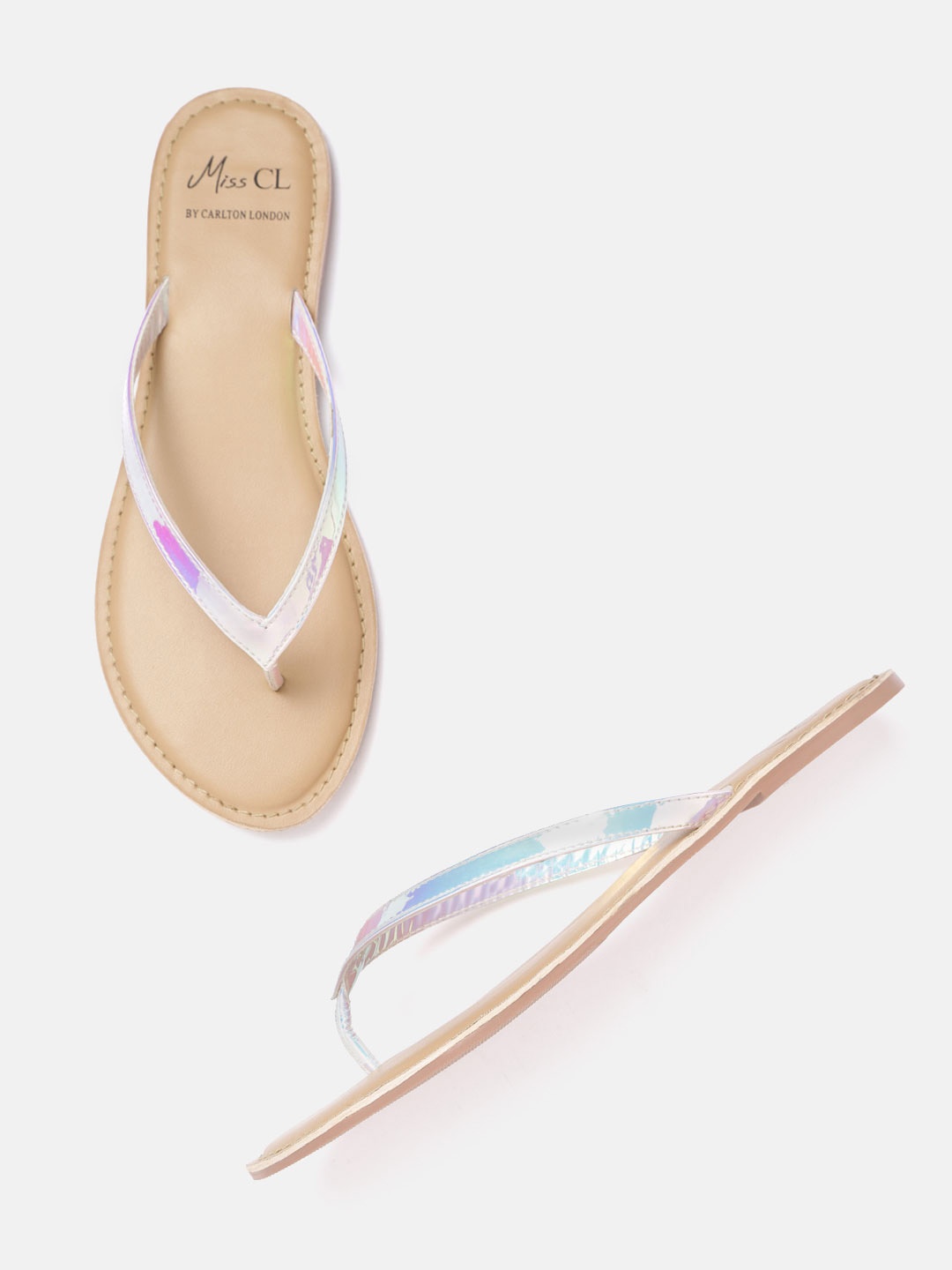 

Carlton London Miss CL Women Silver-Toned Iridescent Effect Open Toe Flats