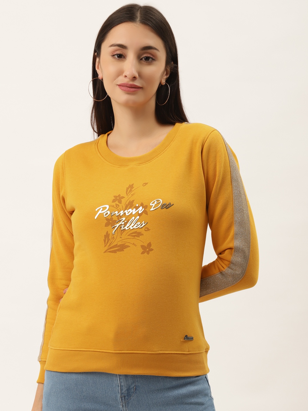 

Duke Women Mustard Yellow Typography Printed Sweatshirt