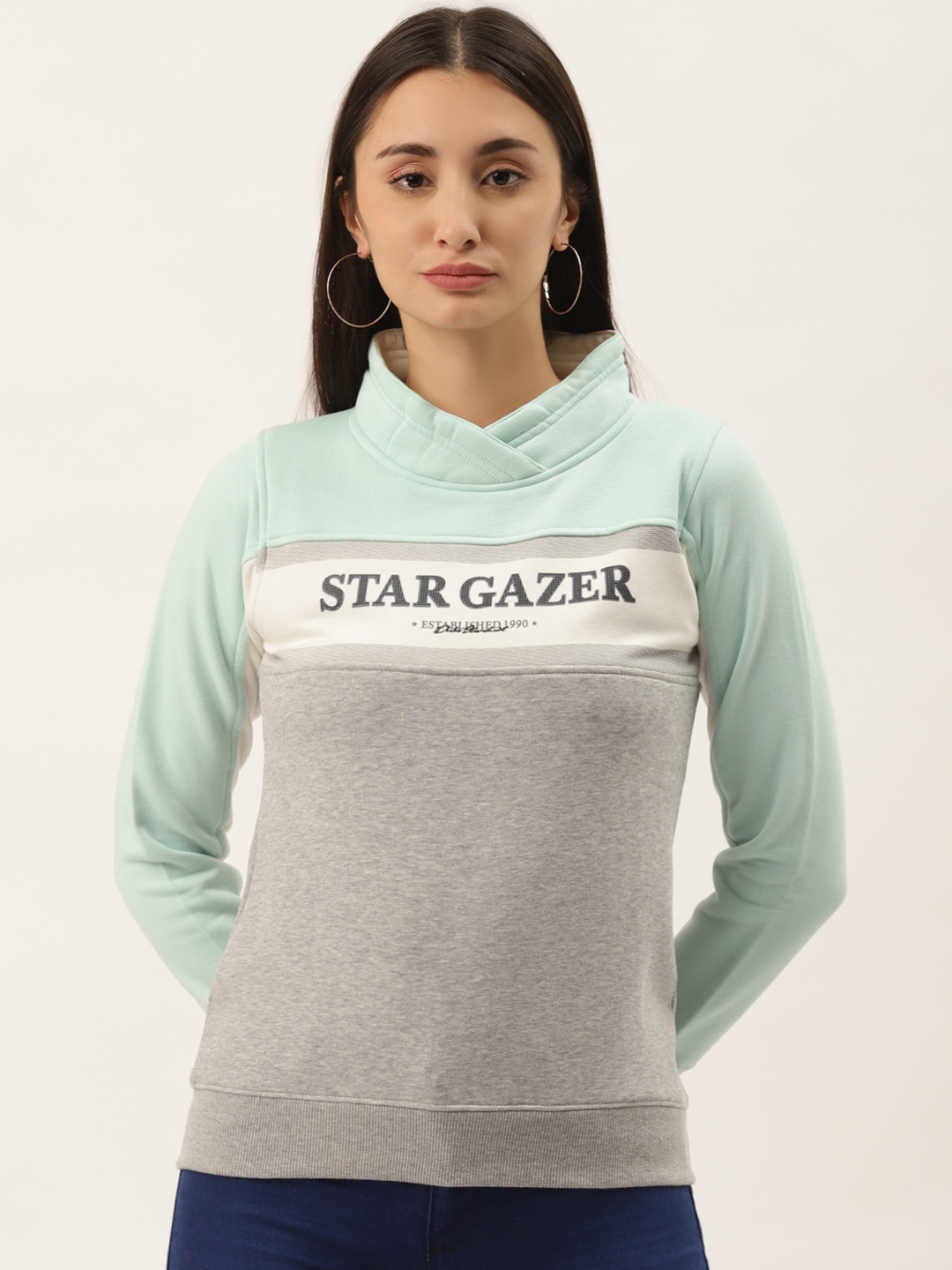 

Duke Women Grey Melange Colourblocked Sweatshirt