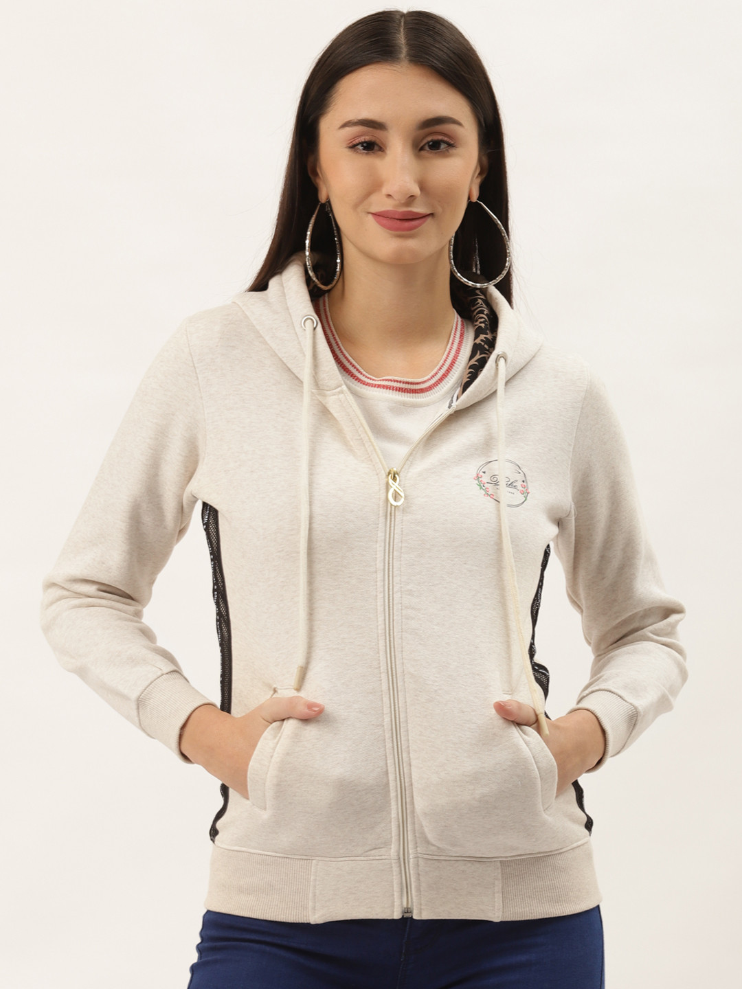 

Duke Women Cream-Coloured Printed Hooded Sweatshirt