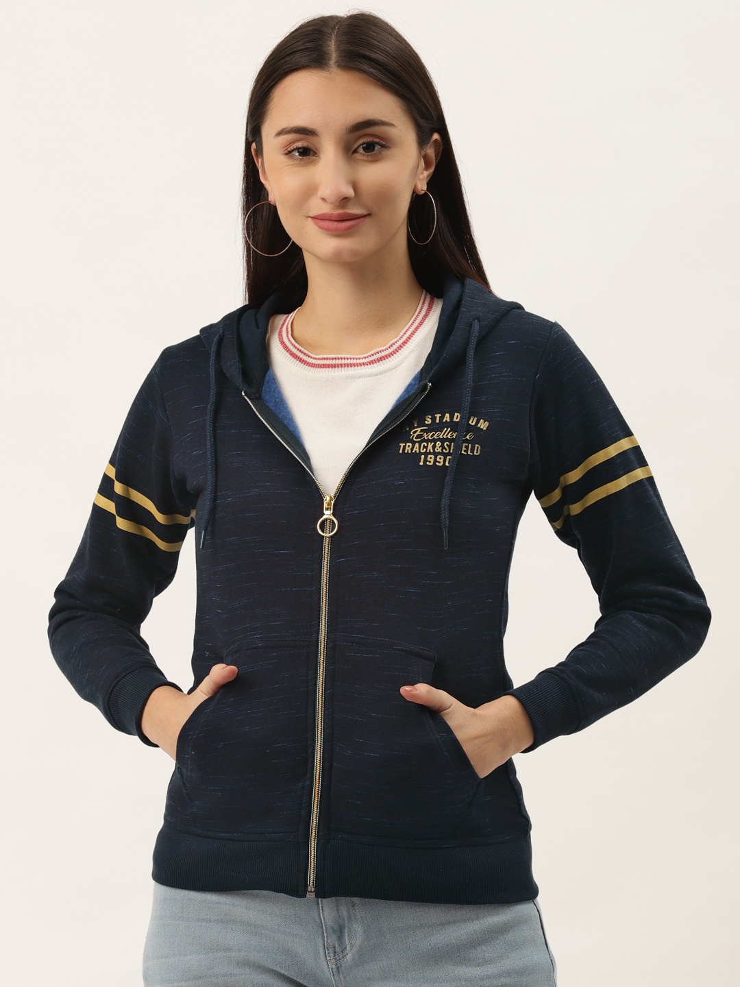 

Duke Women Navy Blue Printed Hooded Sweatshirt