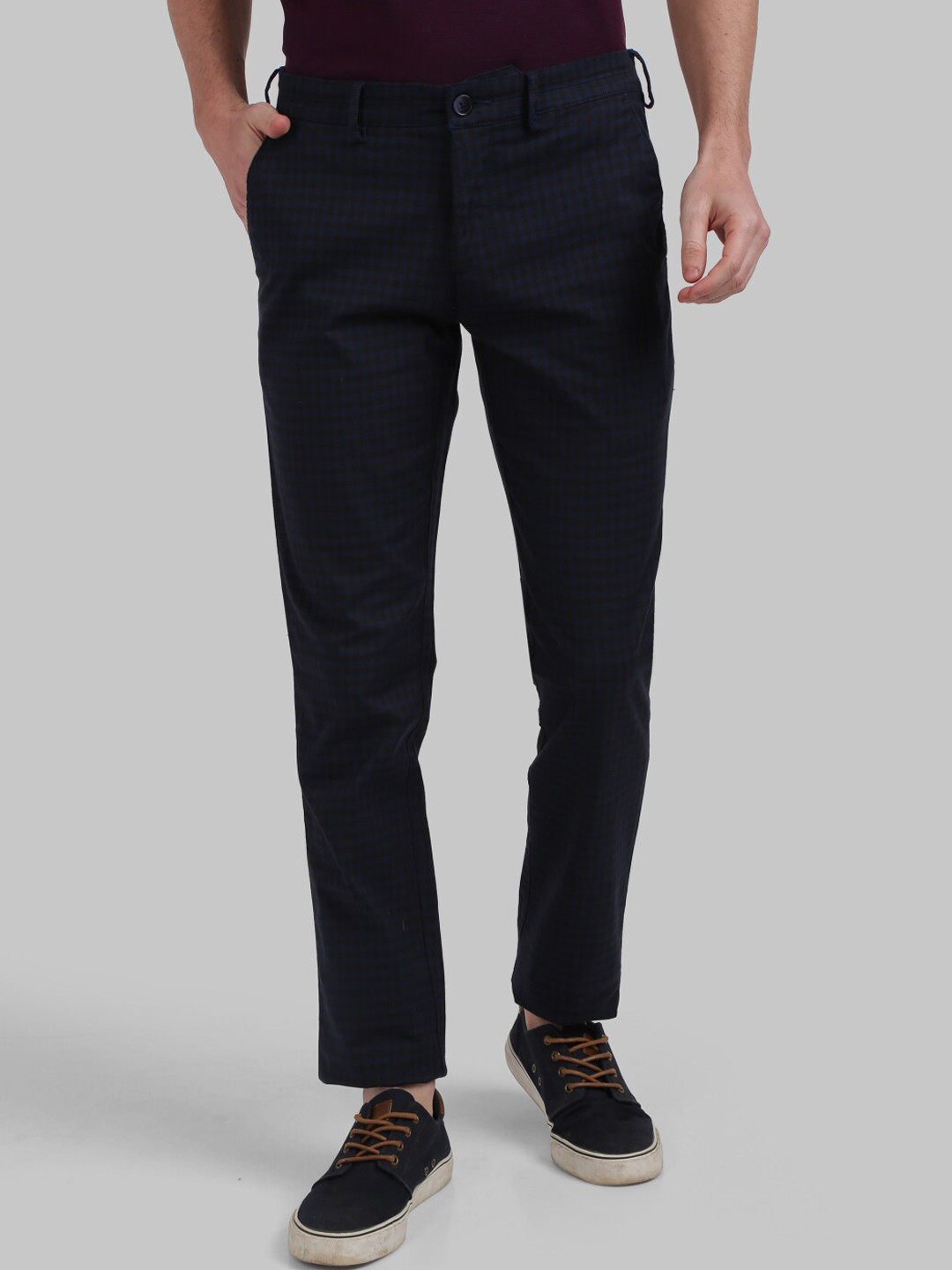 

ColorPlus Men Navy Blue & Black Checked Trousers