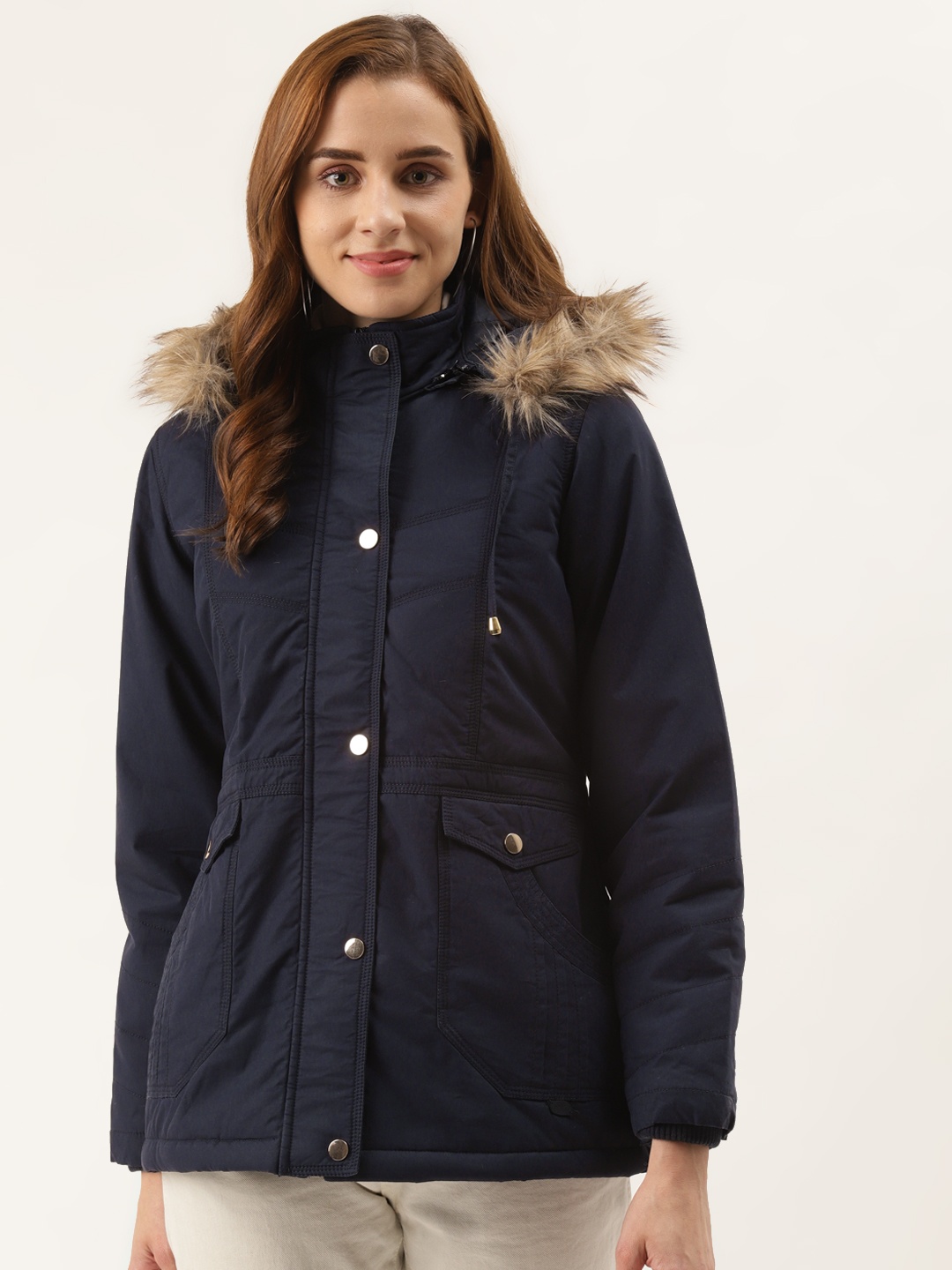 

Duke Women Navy Blue Solid Hooded Parka Jacket