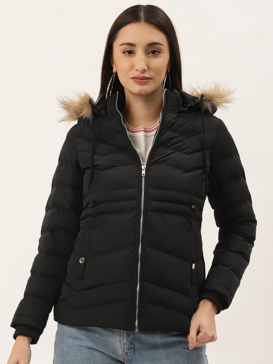

Duke Women Black Solid Parka Jacket with Detachable Hood