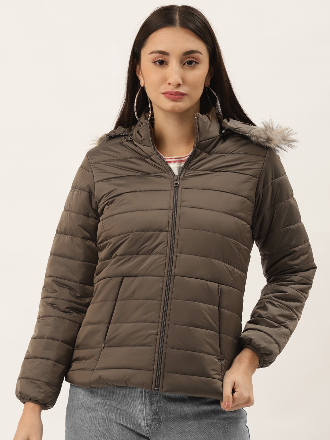 

Duke Women Brown Solid Parka Jacket with Detachable Hood