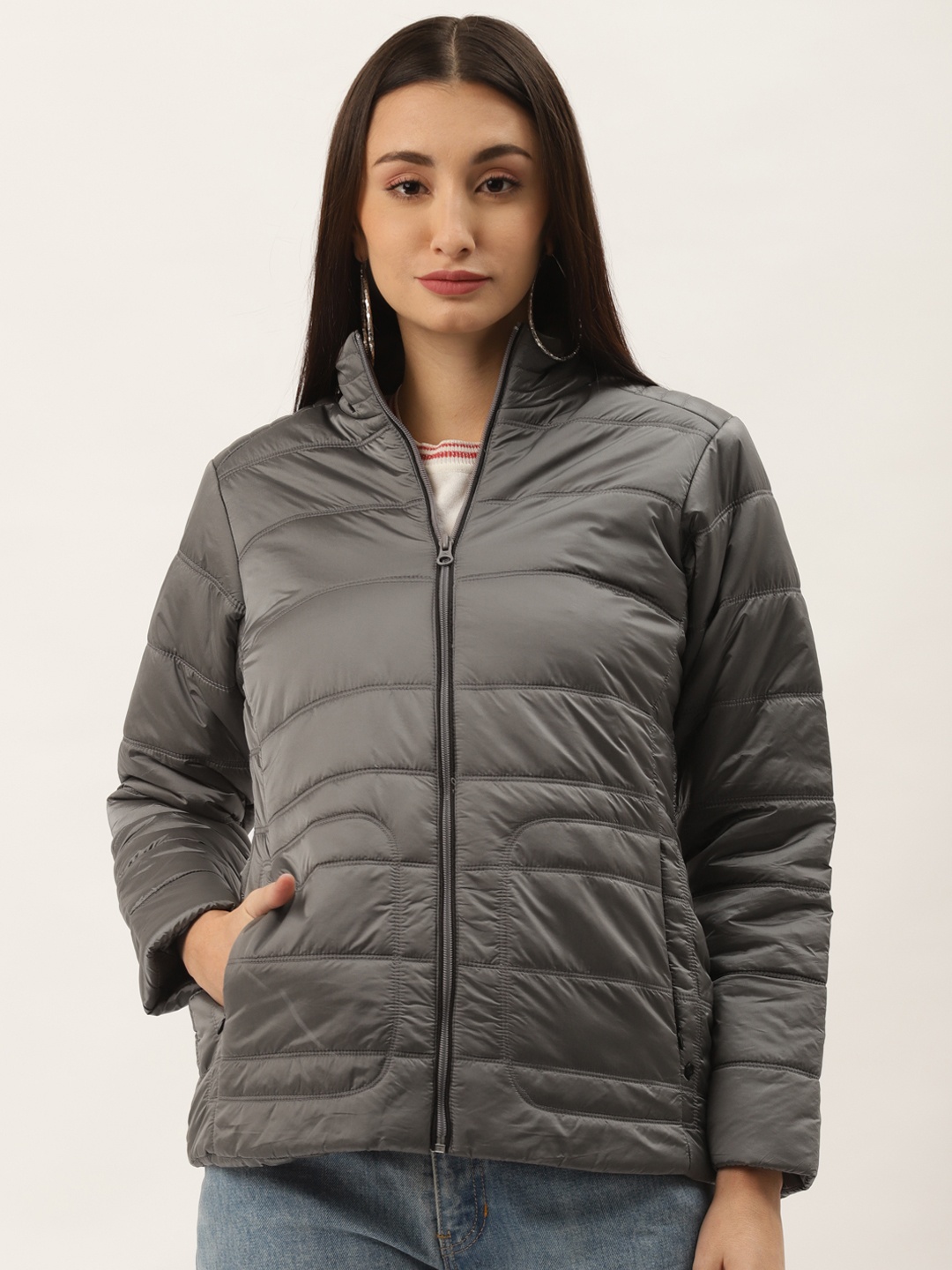 

Duke Women Grey Solid Padded Jacket