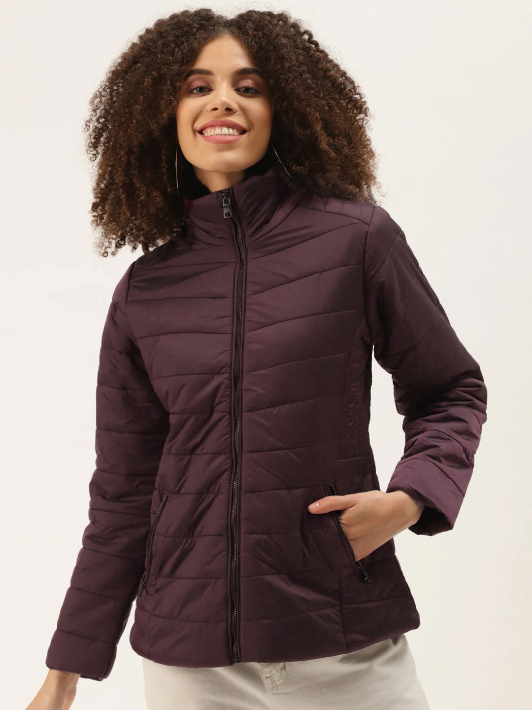 

Duke Women Maroon Solid Padded Jacket