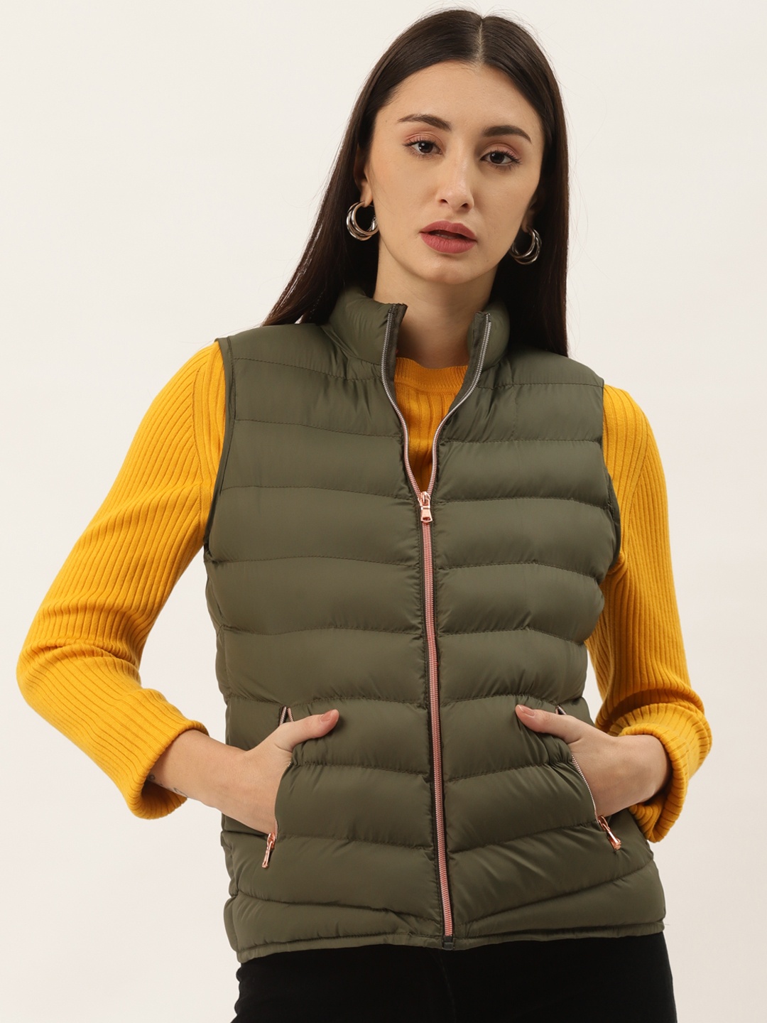 

Duke Women Olive Green Solid Puffer Jacket