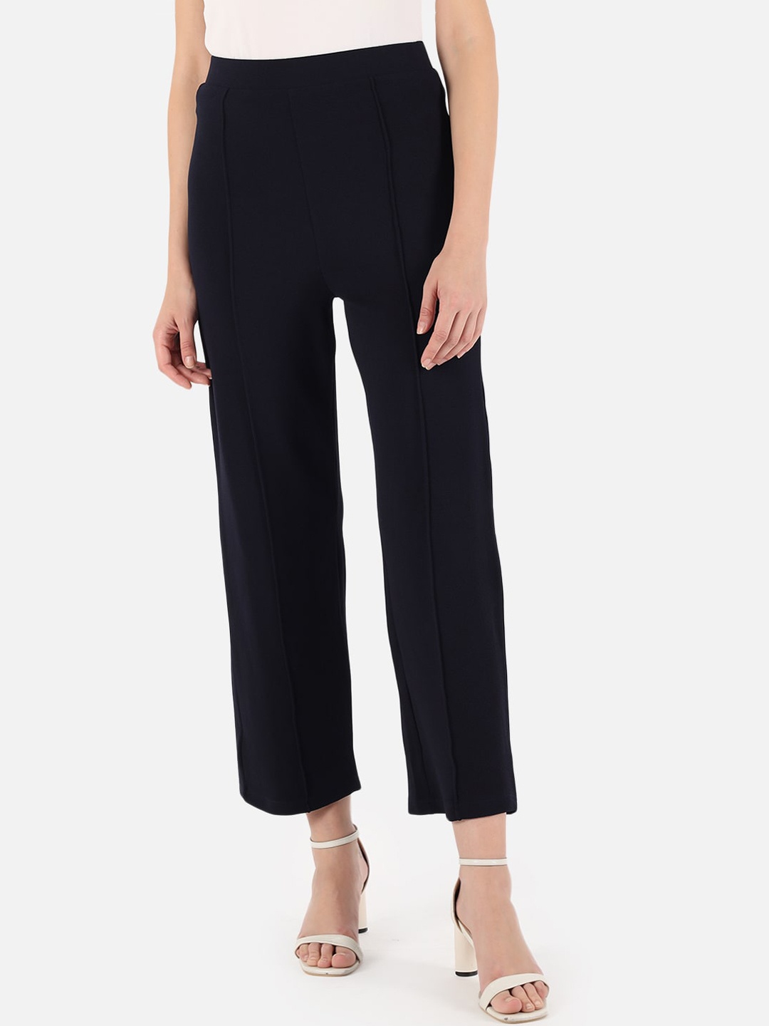 

Trend Arrest Women Navy Blue High-Rise Pleated Parallel Trousers