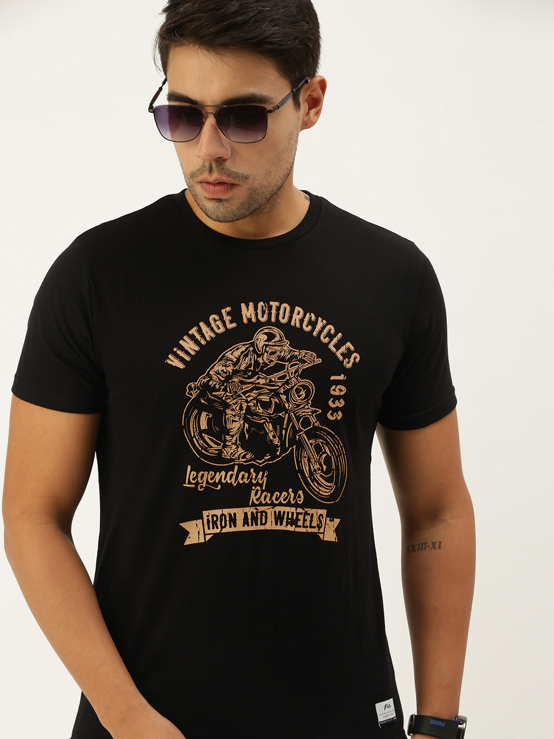 

Peter England Men Black Typography Print Slim Fit Pure Cotton T-shirt