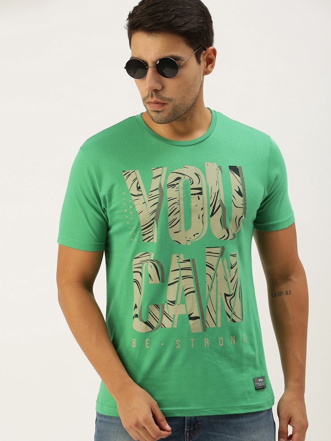 

Peter England Men Green Typography Printed Pure Cotton T-shirt
