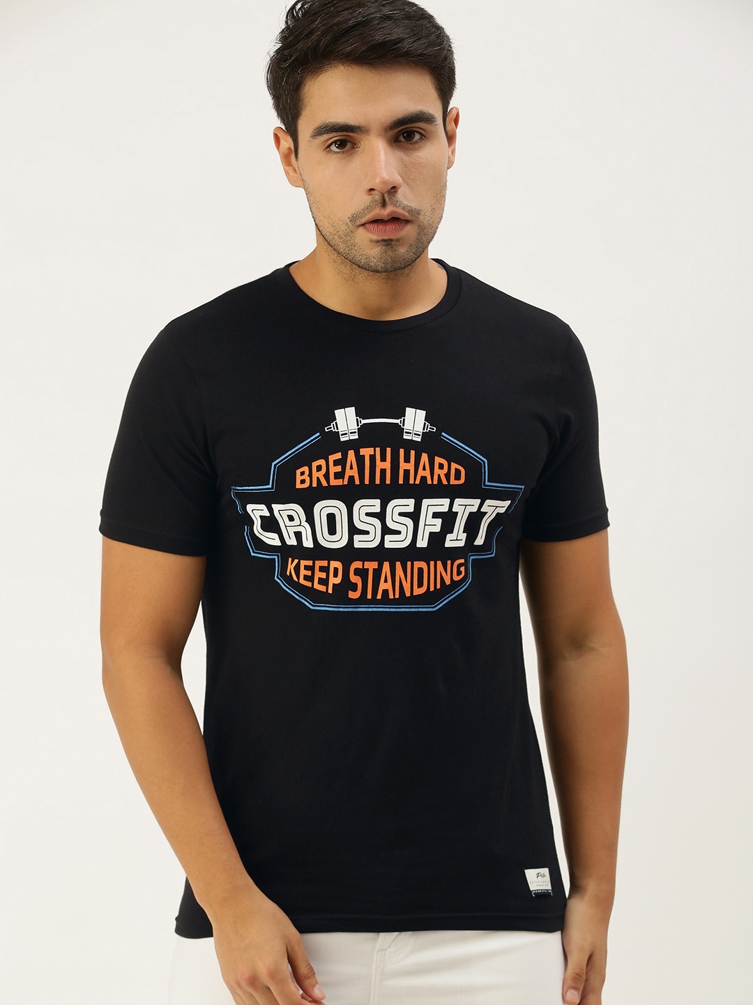 

Peter England Men Black Typography Printed Slim Fit Cotton Casual Pure Cotton T-shirt