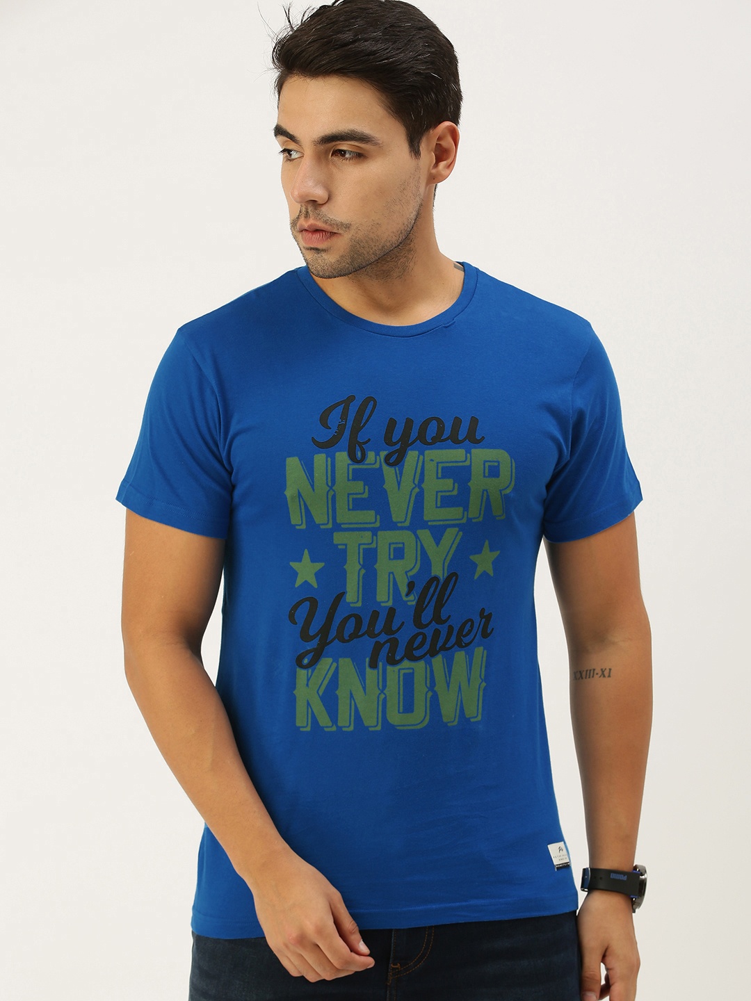 

Peter England Men Blue Typography Printed Slim Fit T-shirt