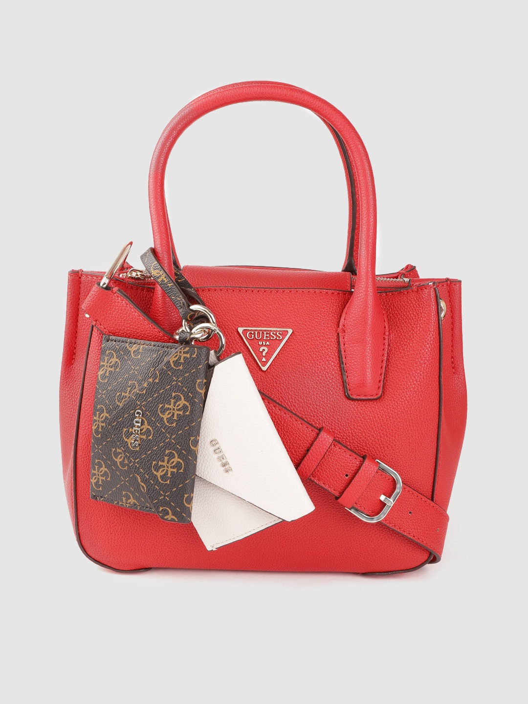 

GUESS Women Red Solid Handheld Bag with Detachable Mini Pouches