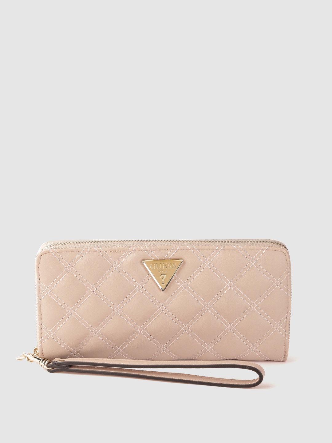 

GUESS Women Peach-Coloured Quilted Zip Around Wallet with Wrist Loop