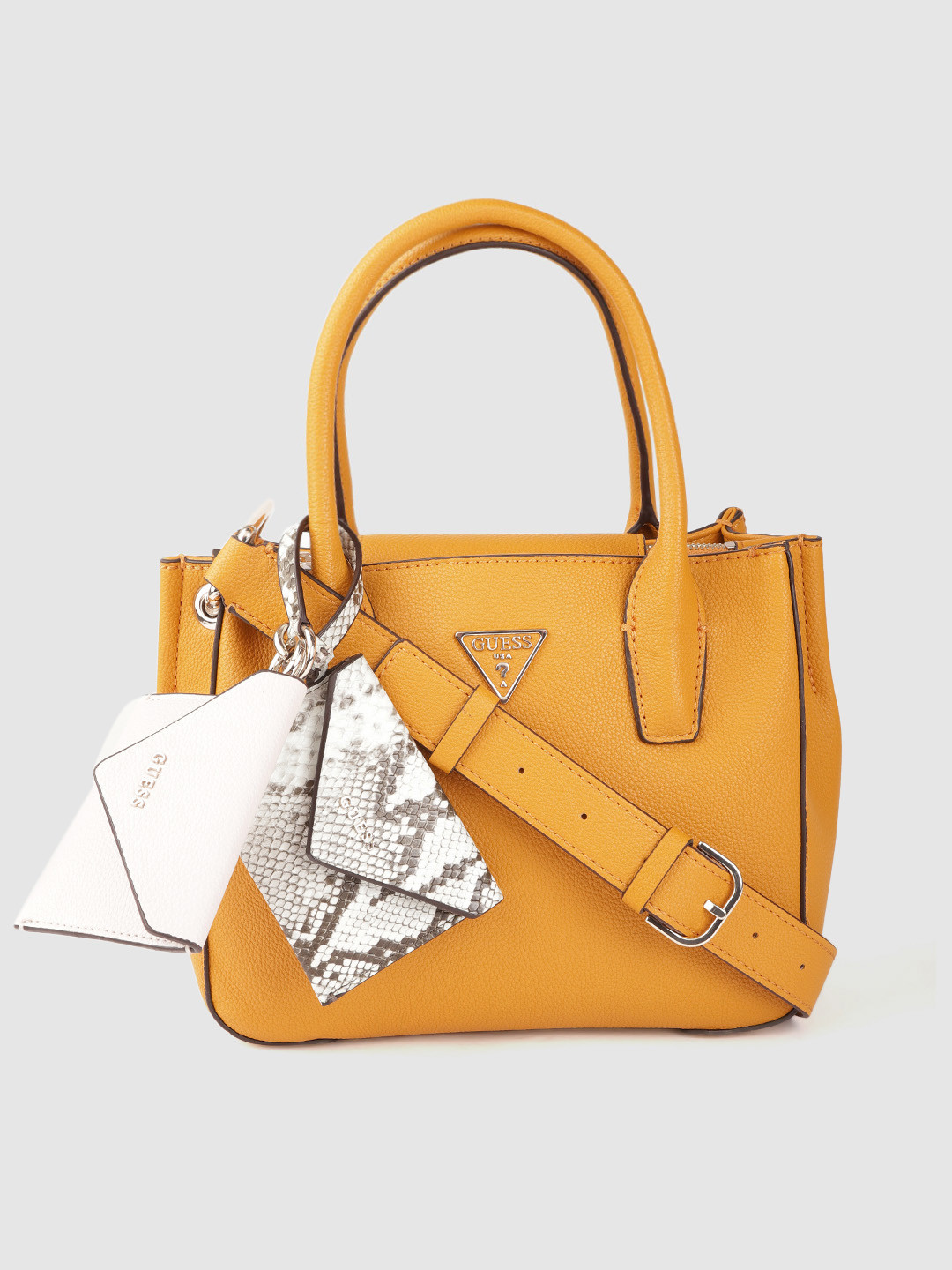 

GUESS Women Mustard Yellow Solid Handheld Bag with Detachable Mini Pouches