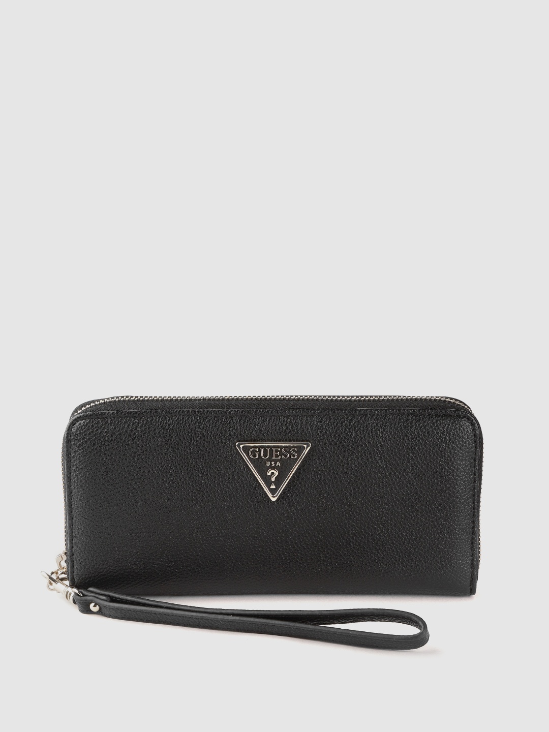 

GUESS Women Black Saffiano Effect Zip Around Wallet with Wrist Loop