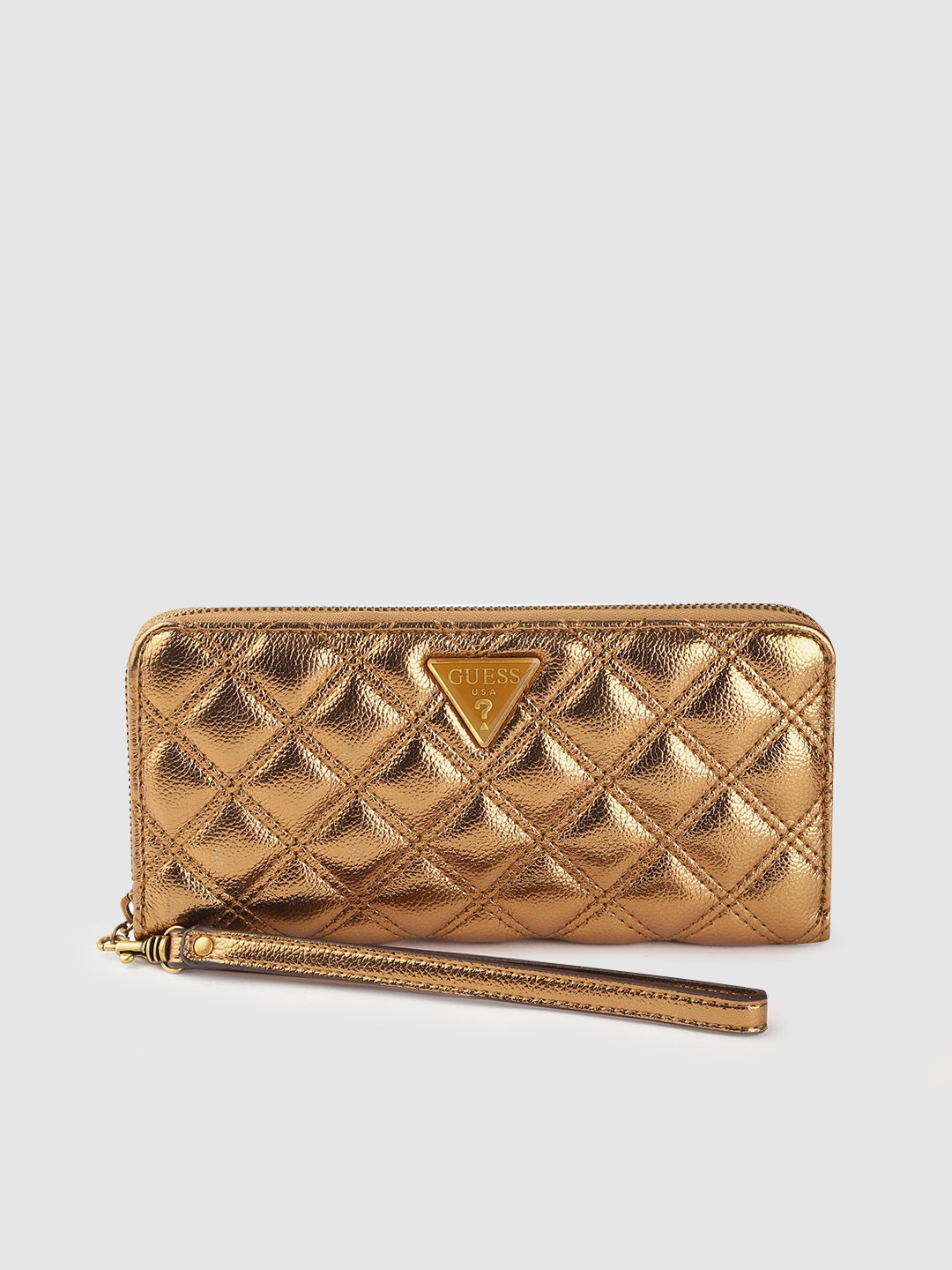 

GUESS Women Bronze-Toned Quilted Zip Around Wallet
