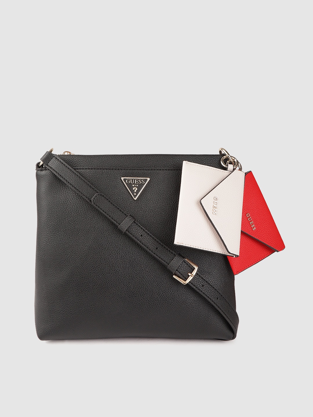 

GUESS Women Black & Red Structured Sling Bag with 2 Non-Detachable Pouches