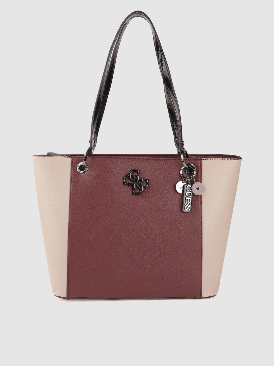 

GUESS Burgundy & Beige Colourblocked Shoulder Bag with Detachable Keychain