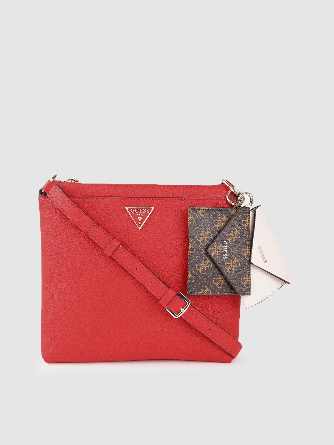 

GUESS Red Solid Structured Sling Bag with 2 Non-Detachable Envelope Shaped Pouches