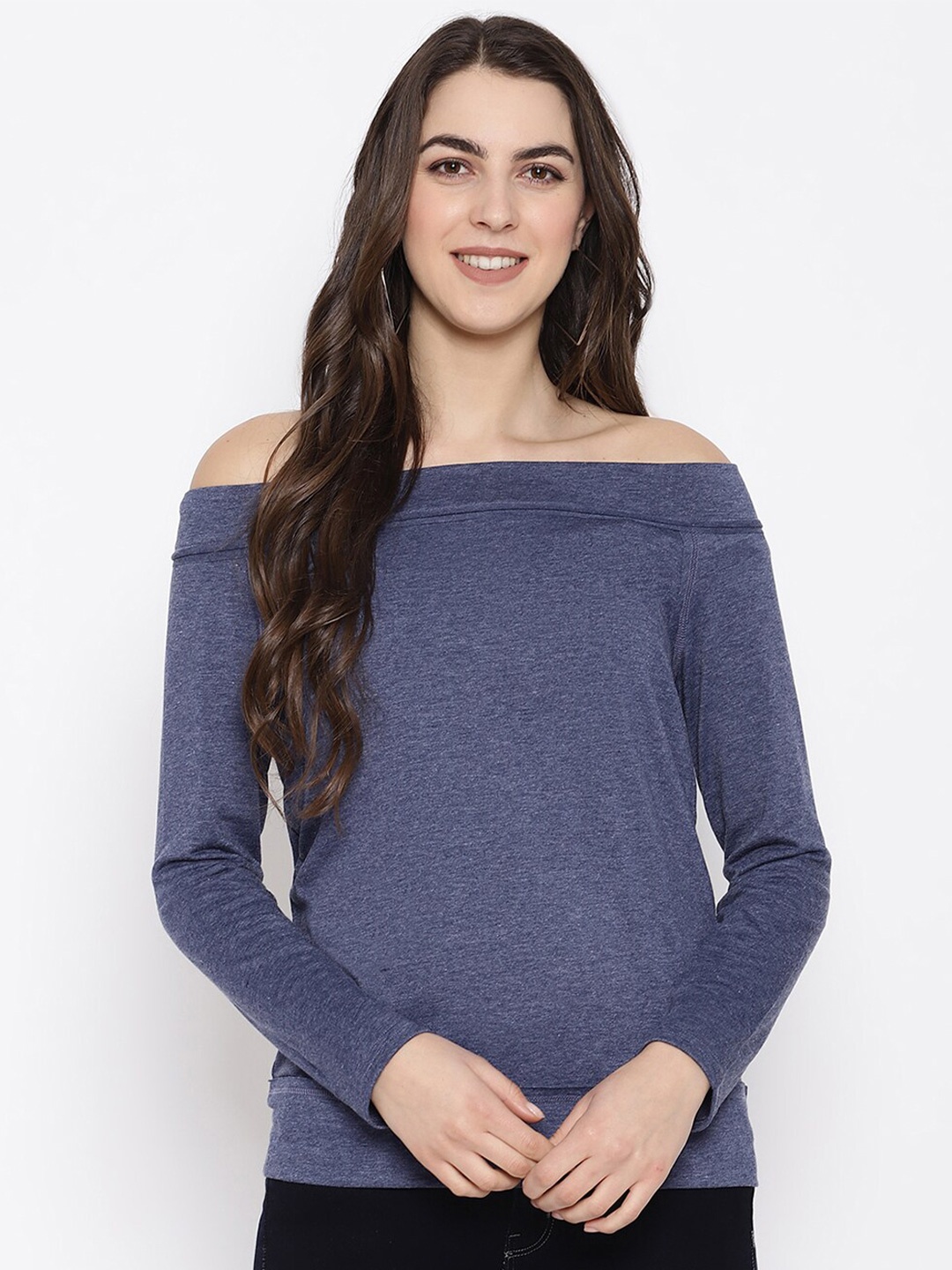 

iki chic Navy Blue Off-Shoulder Bardot Top