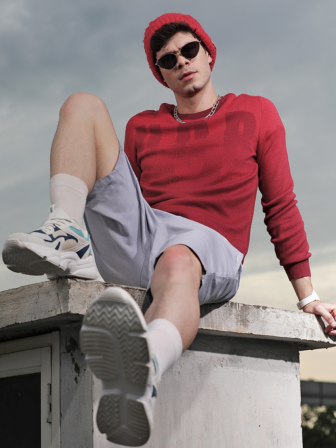 

United Colors of Benetton Men Red Brand Logo Self-Design Pullover