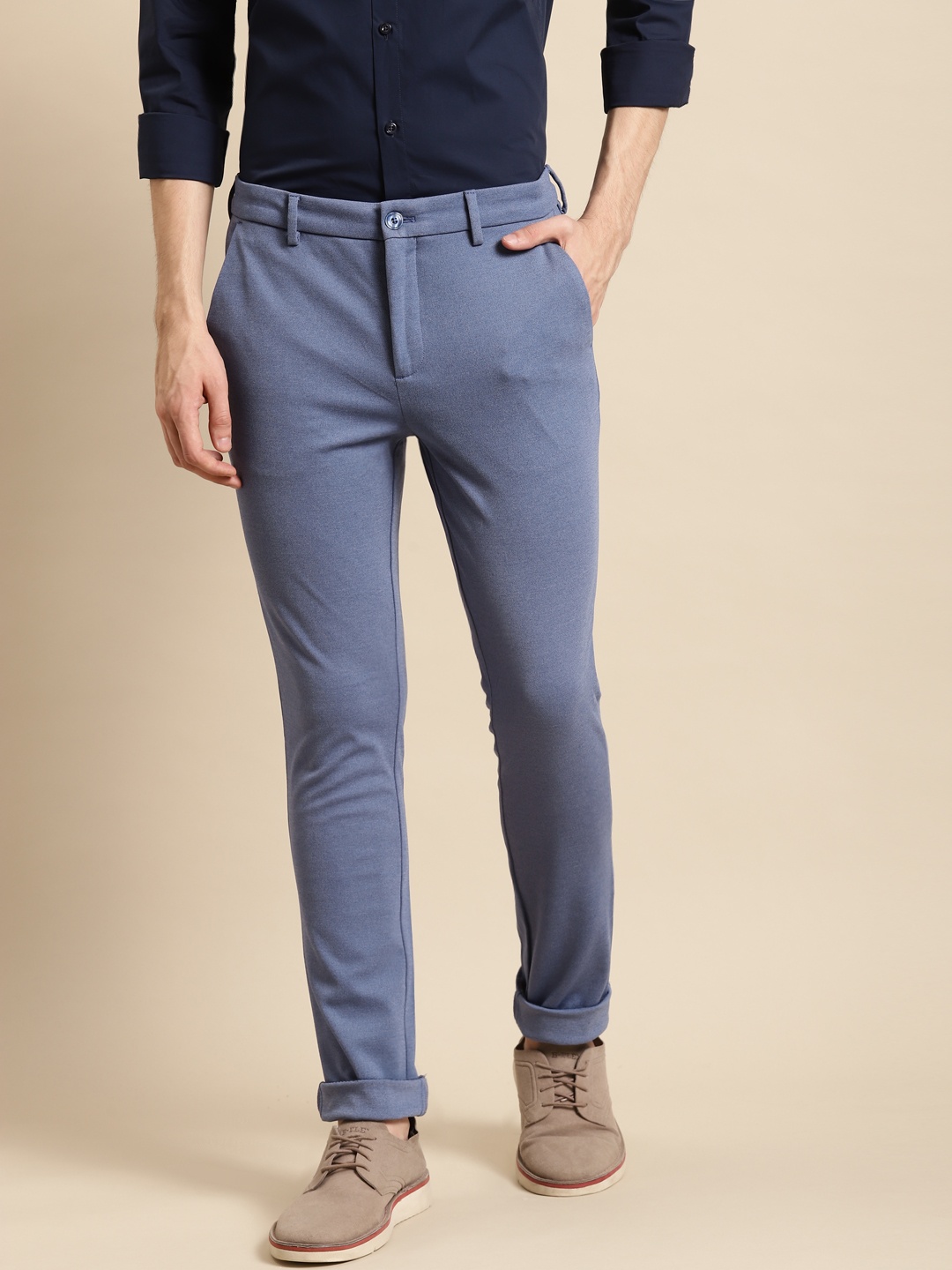 

United Colors of Benetton Men Blue Solid Slim Fit Trousers