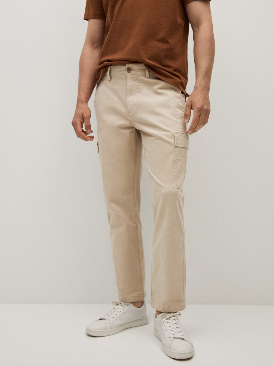 

MANGO MAN Beige Tapered Fit Cargo Trousers