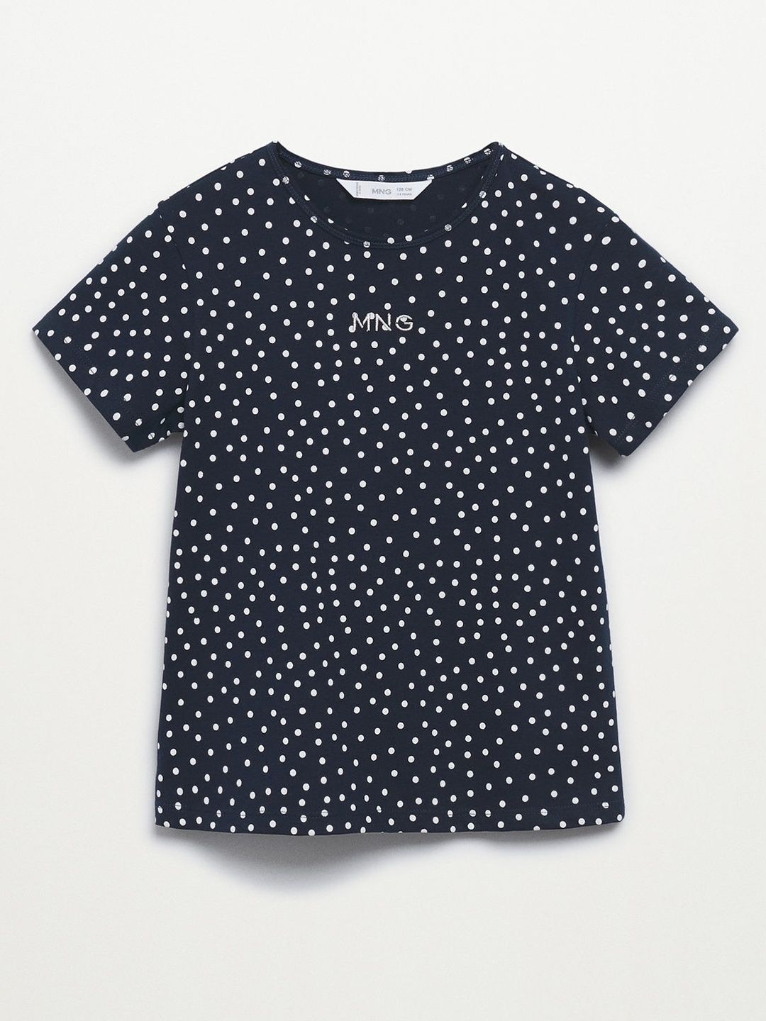 

Mango Kids Girls Navy Blue & White Polka Dot Print Cotton T-shirt