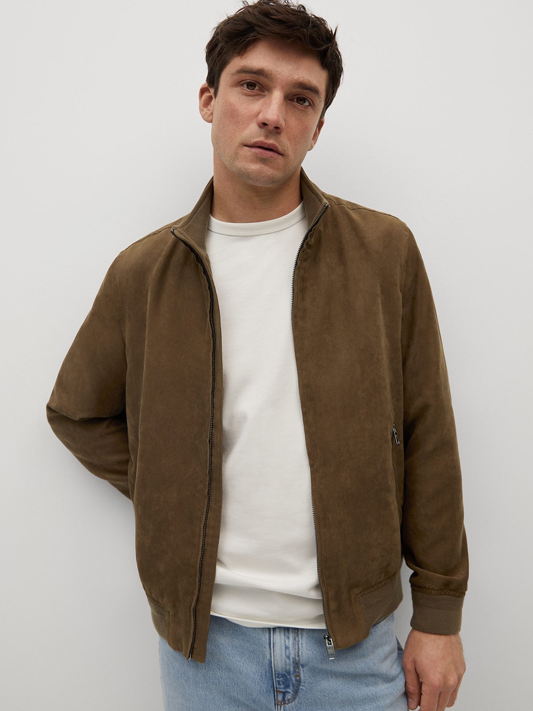 

MANGO MAN Brown Suede Finish Bomber Jacket