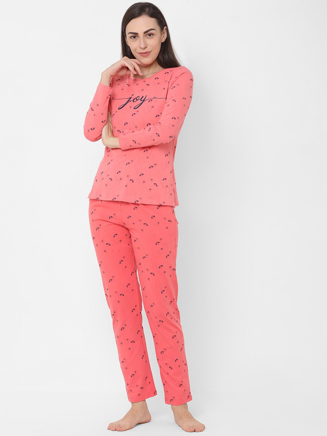 

Sweet Dreams Women Coral Conversational Top & Pyjama Set