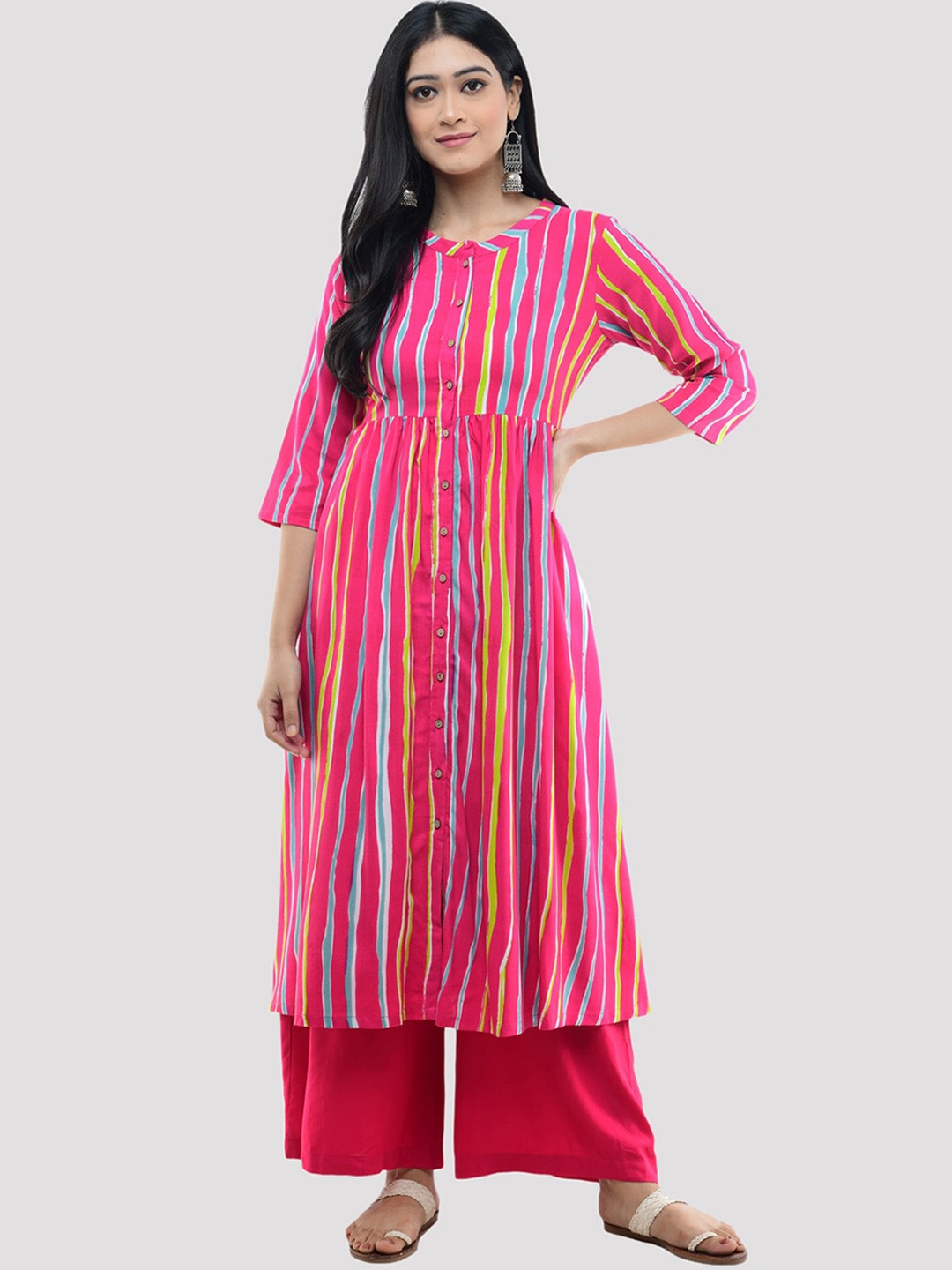 

HERE&NOW Women Multicoloured Striped A-Line Kurta, Multi