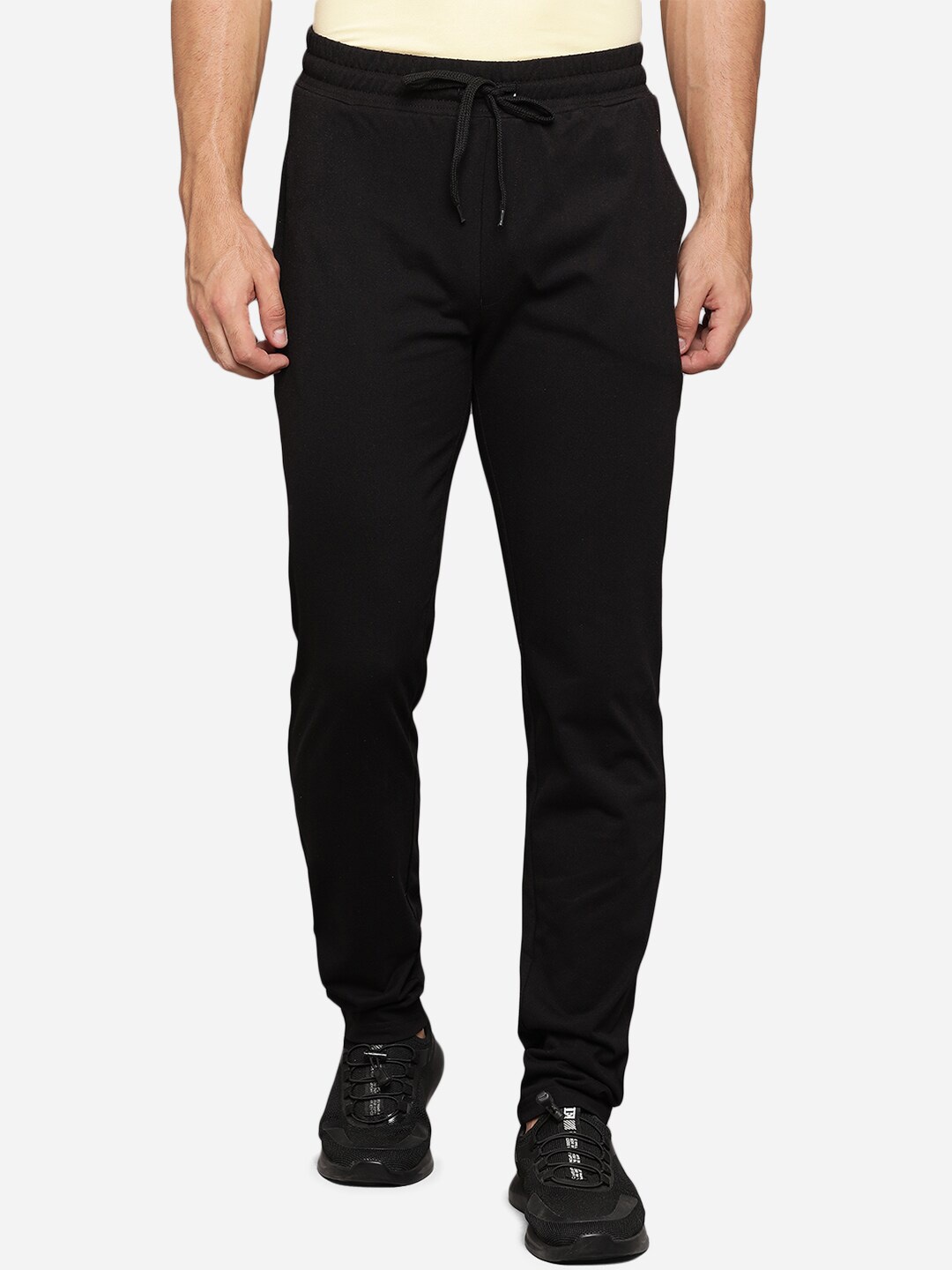 

JADE BLUE Men Black Solid Pure Cotton Track Pants