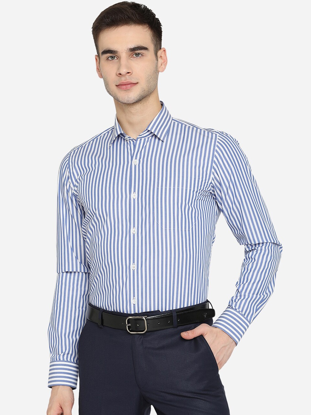 

JADE BLUE Men Blue & White Slim Fit Opaque Striped Premium Cotton Formal Shirt
