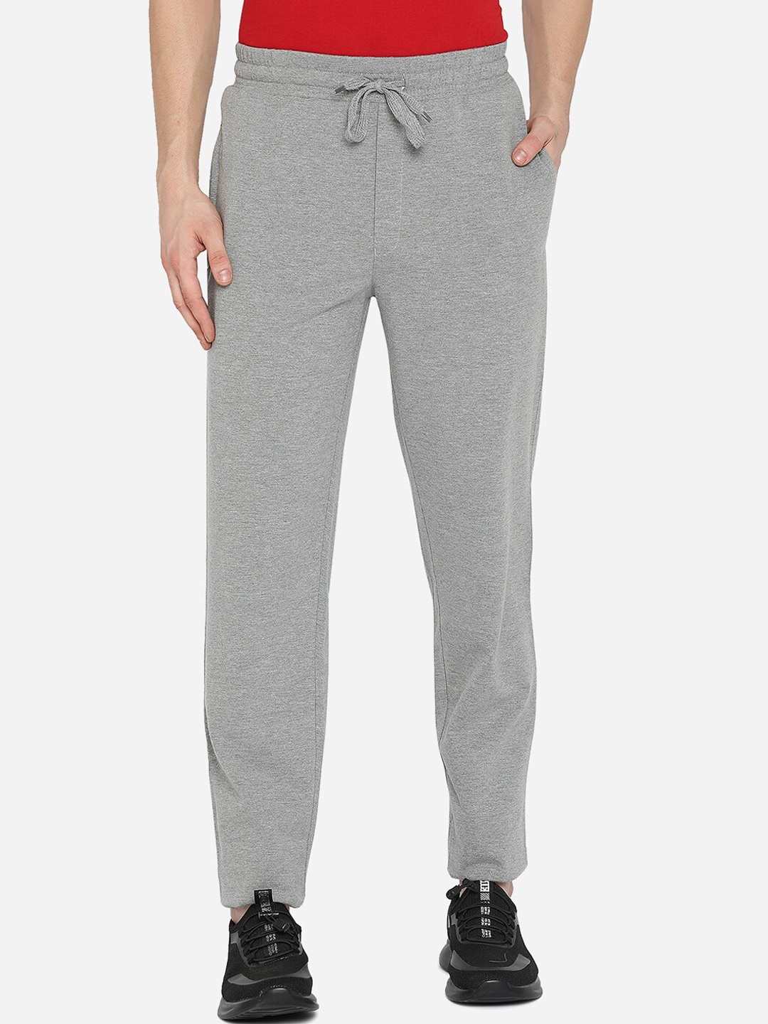 

JADE BLUE Men Grey Solid Pure Cotton Track Pants