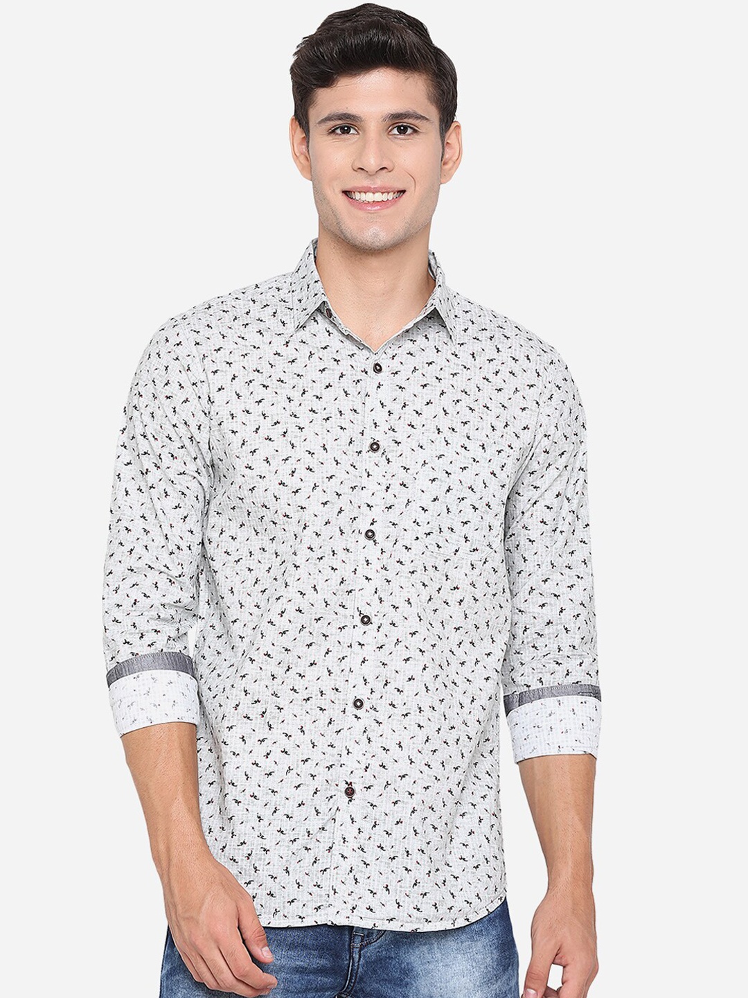 

JADE BLUE Men Blue Slim Fit Opaque Printed Pure Cotton Casual Shirt